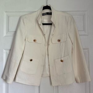 Zara white cotton linen gold button blazer jacket - size XS